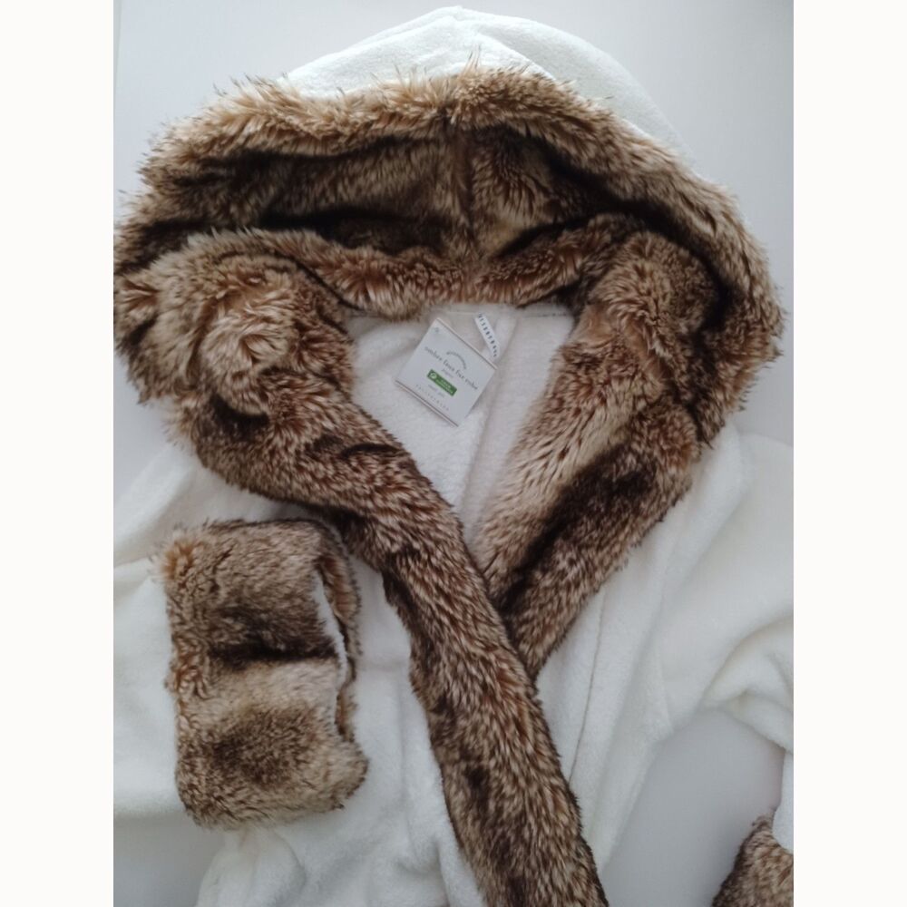 Pottery Barn Faux Fur Ombre Robe Size Small Hood Plush Luxury Cozy Lounge Soft